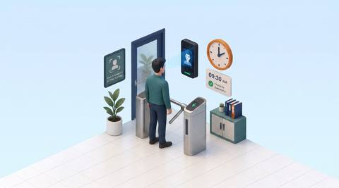 Illustrative employee entrance used for attendance capture