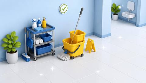 Illustrative facility floor view showing a visible condition for cleaning review