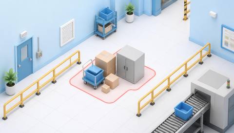 Illustration of an object overlapping a monitored passage area