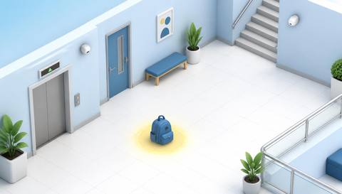 Illustrative shared-space view with a stationary object highlighted