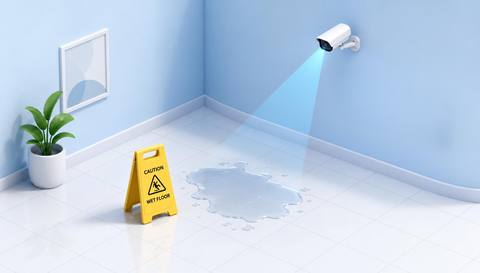 Illustrative entrance floor with a wet-looking region highlighted