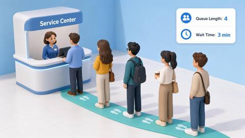 Illustrative service queue with defined entry and service boundaries