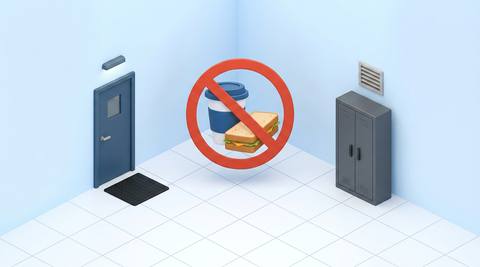 Illustrative workstation with a container requiring policy review