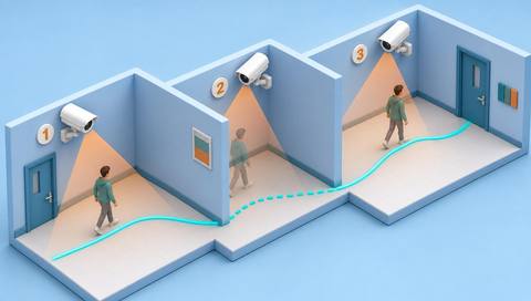 Illustrative candidate route connecting separate camera sightings