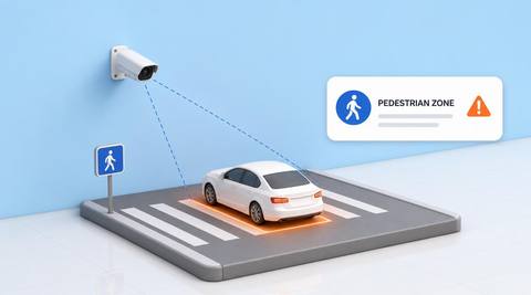 Illustrative yard walkway with a vehicle-entry boundary marked