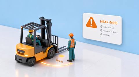Illustrative forklift intersection with converging paths marked