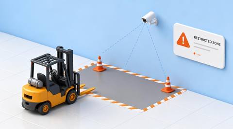 Illustrative forklift approach to a restricted-area boundary