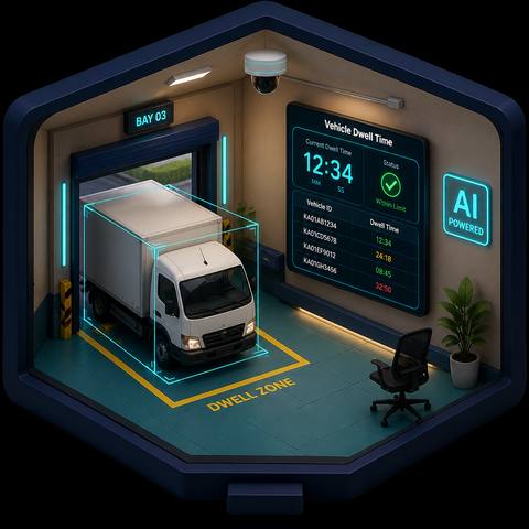 Illustrative warehouse junction with a forklift stop reference
