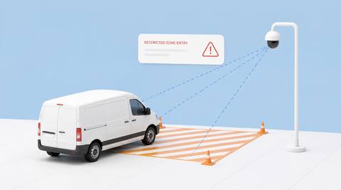 Illustrative restricted vehicle area with an entry boundary