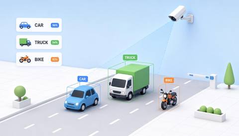 Illustrative road view with broad vehicle-category labels