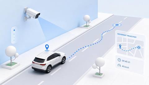 Illustrative yard view with a candidate vehicle path