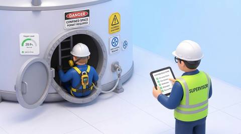 Illustrative confined-space entrance view showing an assessed access region