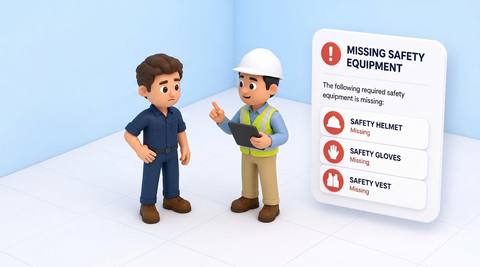Illustrative safety checkpoint with an expected equipment item highlighted