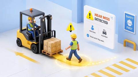 Illustrative shared work area showing converging person and equipment paths